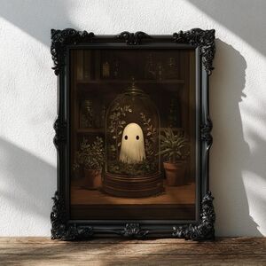Terrarium Ghost Art Print | Whimsical Botanical Gothic Decor | Cozy Cottagecore
